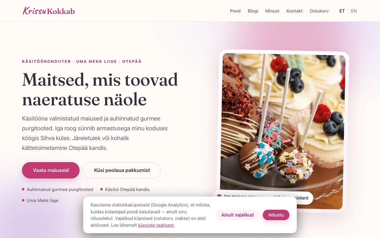 Krissu Kokkab OÜ veebileht