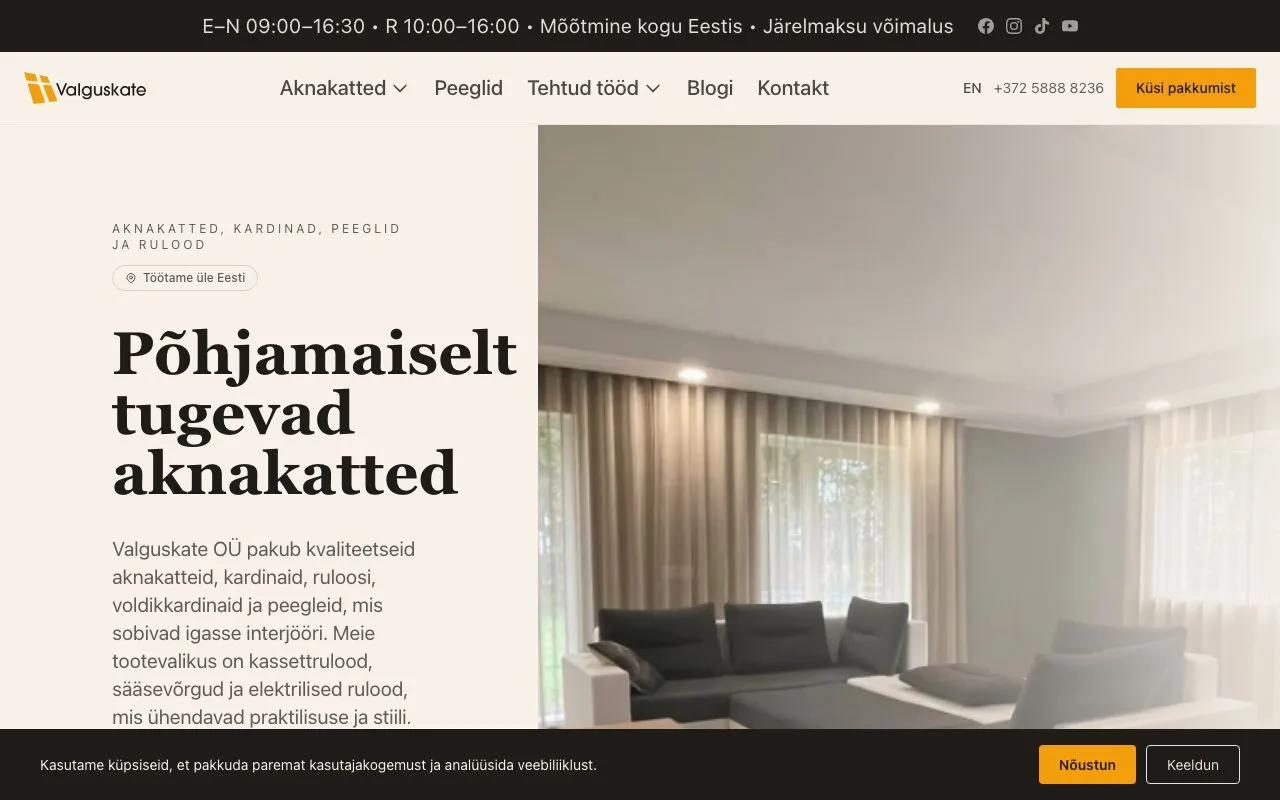 Valguskate OÜ veebileht